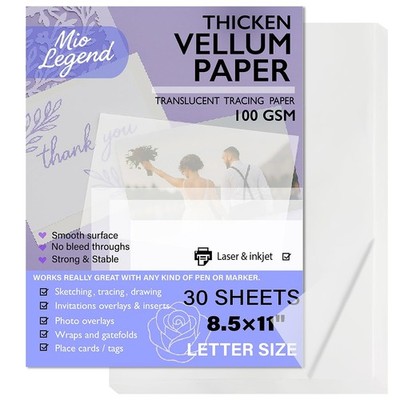 Vellum Paper 8.5 x 11 Translucent Printable 100gsm/68lbs Vellum Tracing Paper...
