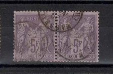 FRANCE STAMP YVERT 95 SCOTT 96 " PEACE AND COMMERCE 5F VIOLET PAIR" USED VF A300