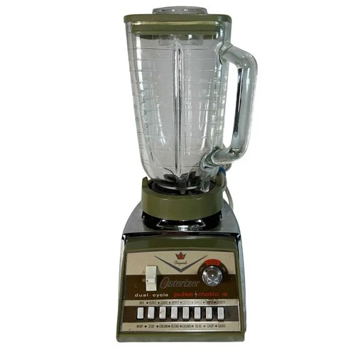 Vintage Osterizer Dual Cycle Pulse-o-Matic 16 Blender Avocado Green Chrome