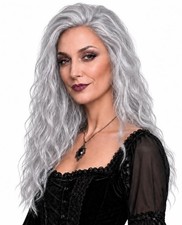 Grey Long Curly Witch Wig, Old Lady Wig, Halloween Cosplay Costume