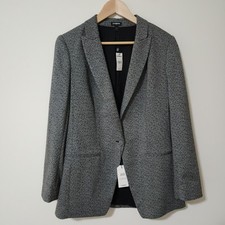 NWT 118 Express Womens Blazer Jacket Grey 1-Button Peak Lapel Washable Size L