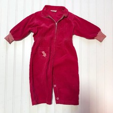 Vintage 70s Red Duck Health Tex Baby Coveralls Red Corduroy Zip Front 12 Months