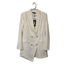 PrettyLittleThing White Longline Blazer Gold Buttons Double Breasted Size 6