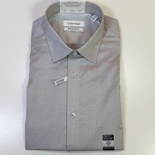 Calvin Klein Men's Supima Cotton Stretch Reg Fit Dress Shirt Grey 15.5 34/35 98