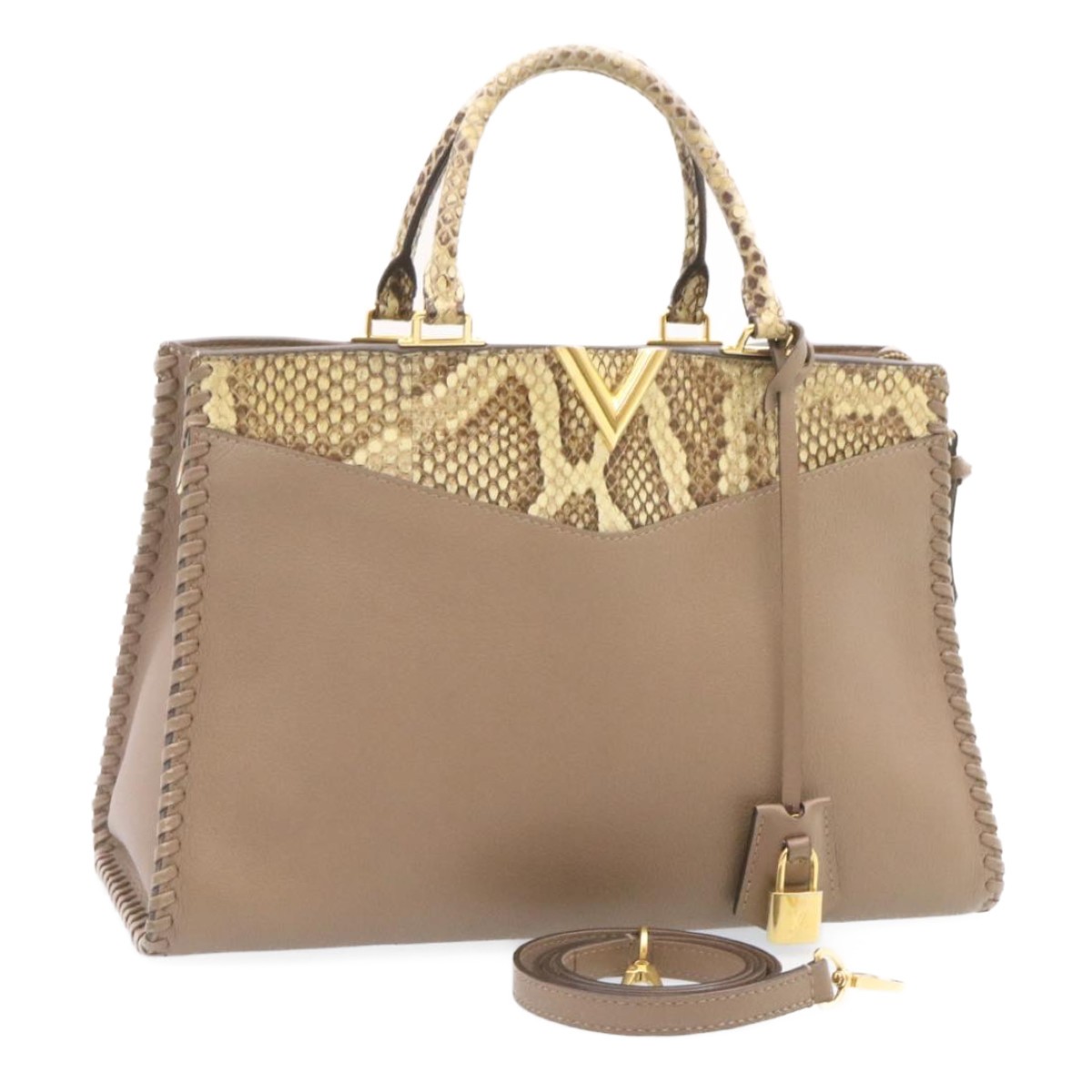 LOUIS VUITTON Very Zip Tote Hand Bag Leather Snake Skin N94301 LV