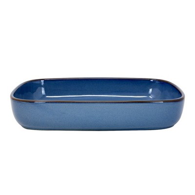 Rechteckige Backform 32 cm Steinzeug Reaktivglasur Blau 2 Liter Ofenfest