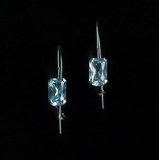 14K Solid White Gold 6mm Emerald Cut Blue Topaz Gemstone Hook Stud Earrings PF