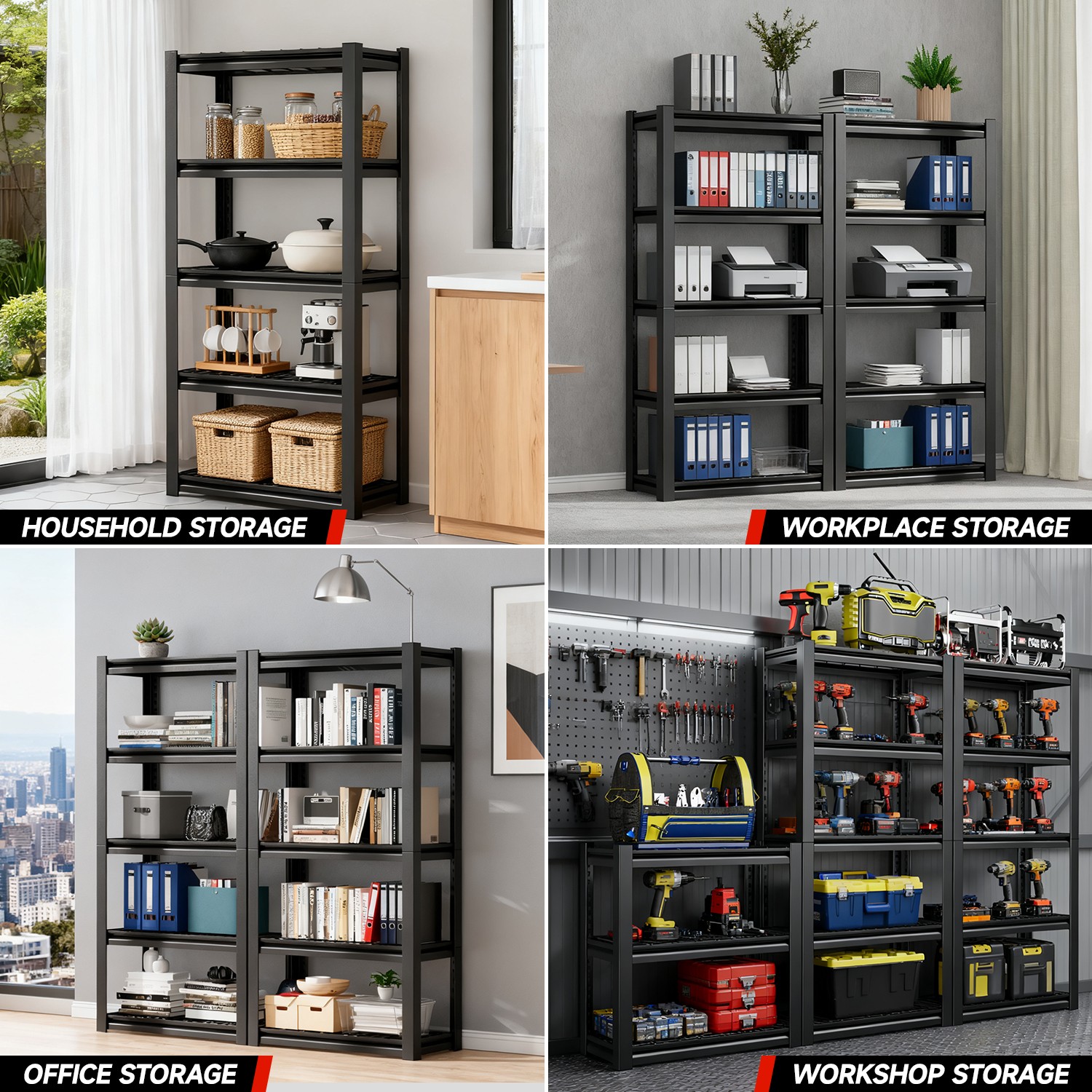 [Set of 2]72" 5-Tier Heavy Duty Adjustable Garage Shelving Units Storage Shelves