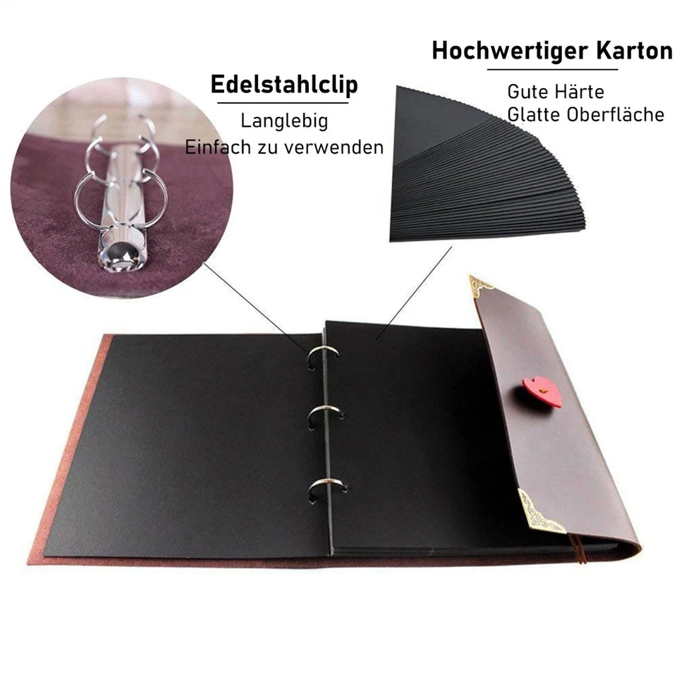 Retro Leder Fotoalbum zum Selbstgestalten Album Scrapbook Fotobuch DIY Geschenk - Bild 3 von 4