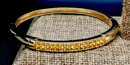 Bellezza Gold Tone Pave  Topaz Bangle Bracelet New In Pouch image 5