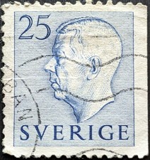 Sweden 1954 25ore King Gustaf VI Adolf SG324a Imperf left used stamp