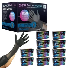Raxwell Black Nitrile Disposable Gloves, Latex Free Food Grade, 6.5mil Mechan...