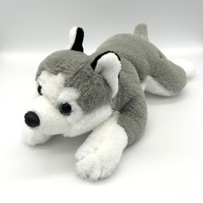 Husky Wolf Dog 16" Plush Puppy Grey/White Stuffed Toy Laying FAO Schwarz Plush