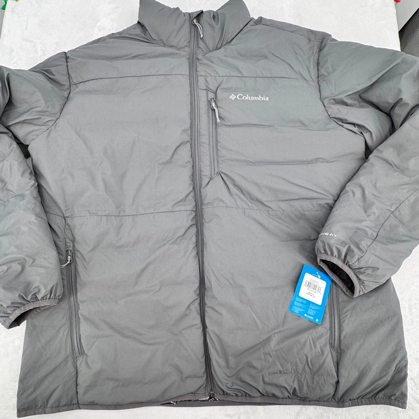 Columbia Grand Wall Insulated Jacket Men's 1X Gray Omni Heat Full Zip Coat NEW