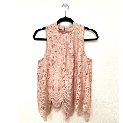 Love Fire Floral Lace Sleeveless Blouse Blush Pink Boho Top Sz M
