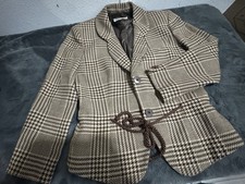 brown houndstooth plaid blazer, possibly a vintage or wool-blend item.