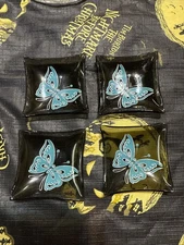 Glass Craft Originals Mid Century Smoke Card Mates Butterfly Nut Ashtray Set S