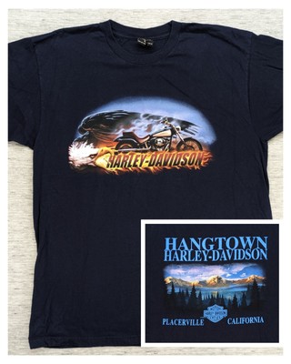 Vtg Harley Davidson 2001 Y2K Graphic T Shirt XL Eagle Flames California USA Blue