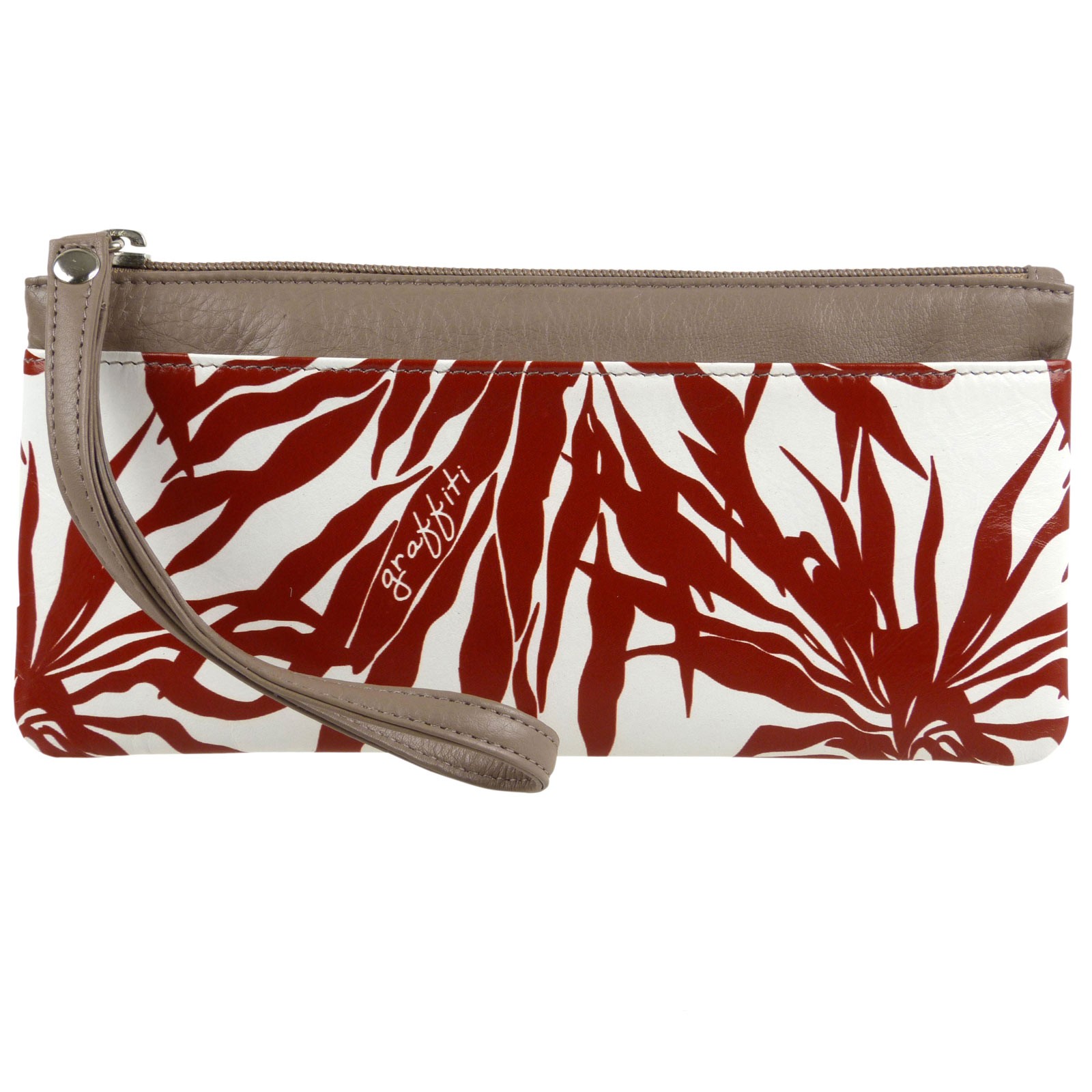 Ladies Quality Leather Wrist Purse Pouch Red Taupe By Golunski Graffiti Colle...