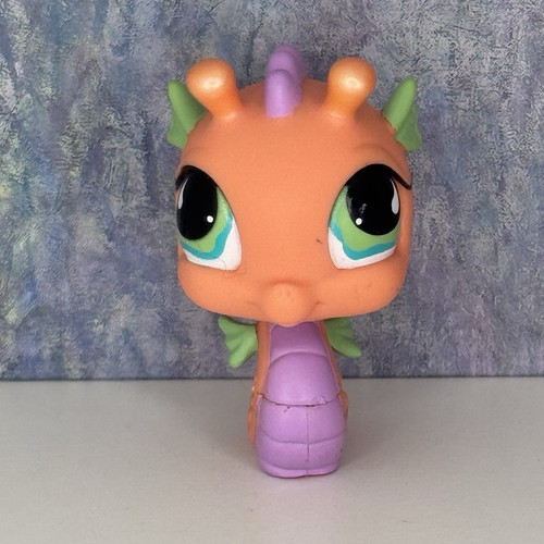 š§”Authentic Littlest Pet Shop LPS Seahorse #802 Orange Pink Green Teardrop Eyes - Picture 2 of 11