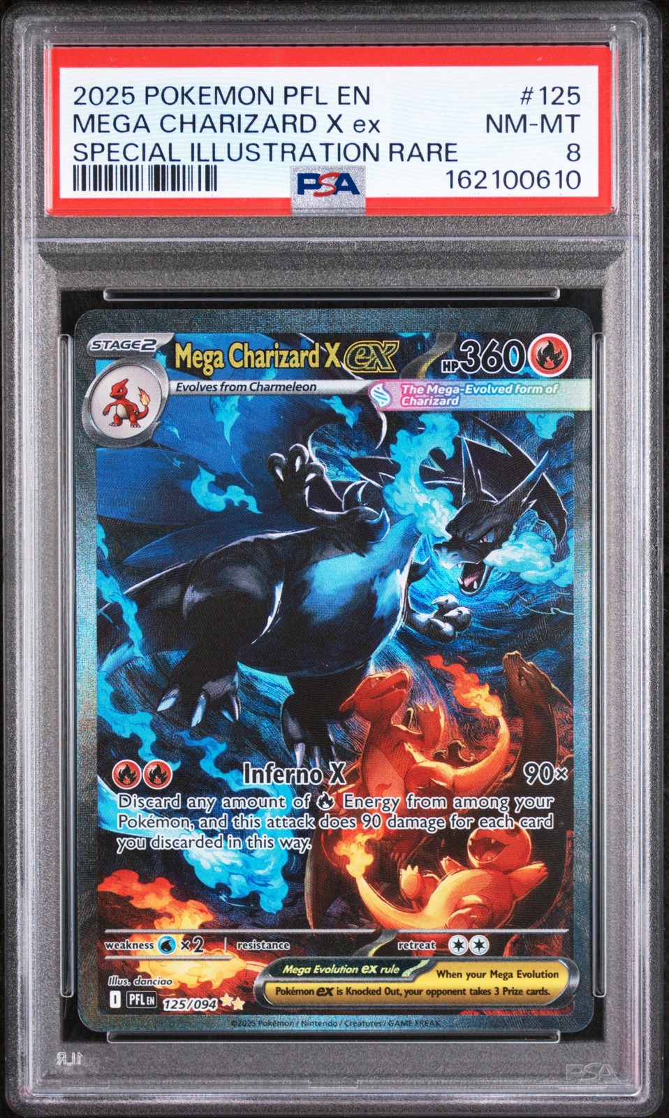 2025 POKEMON PFL SPECIAL ILLUSTRATION RARE #125 MEGA CHARIZARD X EX PSA 8