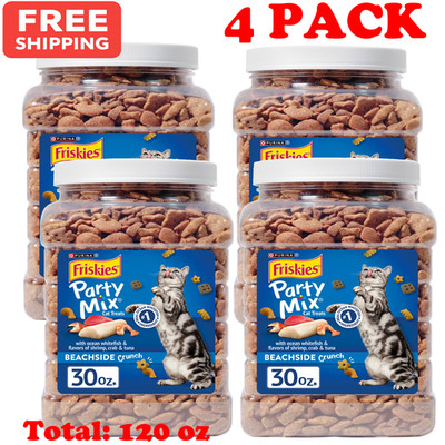 4 PACK - Purina Friskies Cat Treats, Party Mix Beachside Crunch, 30 oz