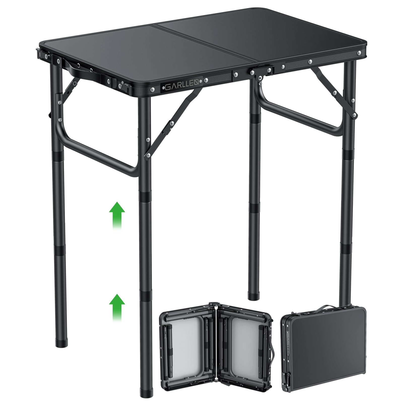 2ft Folding Camping Table, 3 Adjustable Height Lightweight Picnic Table, Port...