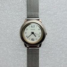 Vintage Guess Women Watch 25mm Round Dial Silver Tone Band , Runs