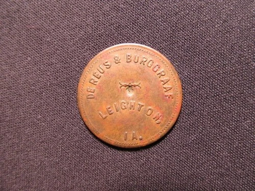 DeReus & Burggraaf Trade Token - Leighton, Iowa Trade Coin - Spinner