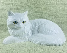 Estatua universal de gato persa blanco tamaño natural 1983 de colección 236 ojos amarillos