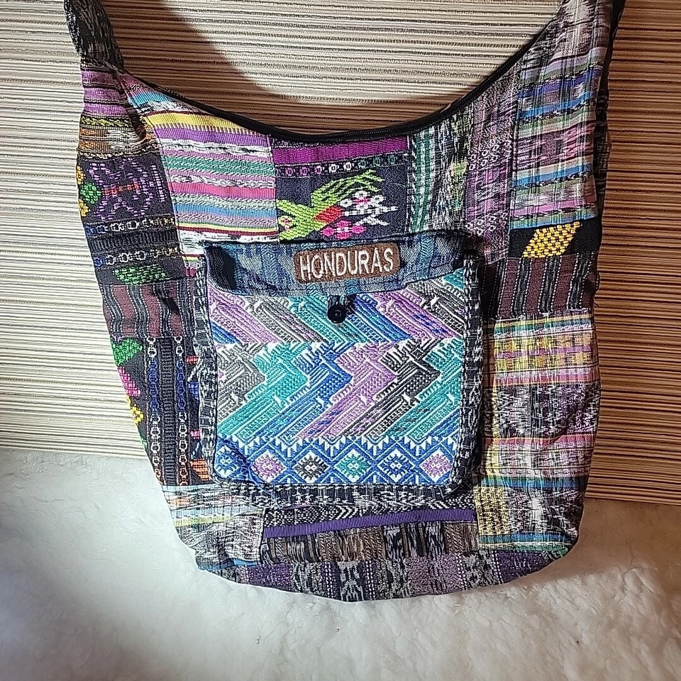 Bandolera BOLSO DE ALGODÓN Patchwork Bolsillo Lateral Cremallera Bordado Bohemio Foto 2 de 4