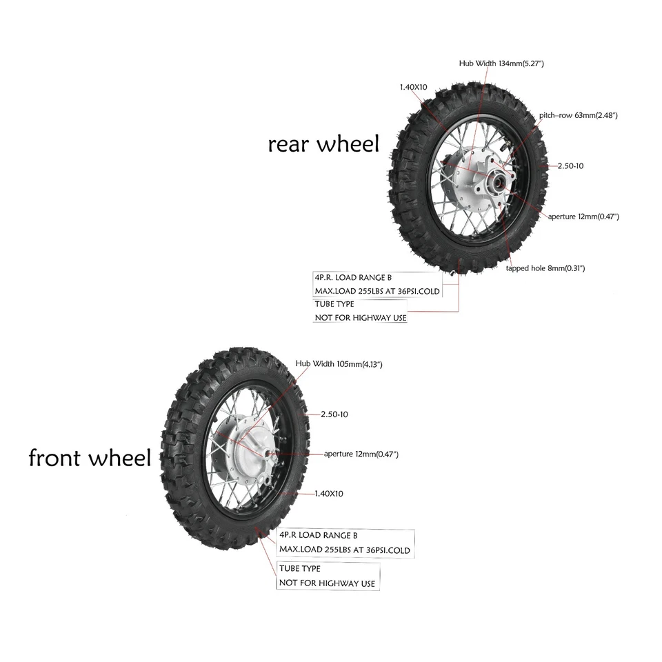 Freno de tambor de llanta de neumático de rueda delantera trasera 2,50-10 para Yamaha PW50 TTR50 CRF50 SSR70  Foto 2 de 4