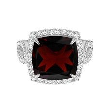 Prong Set 5 MM Cushion Garnet 925 Sterling Silver Solitaire With Accents Ring