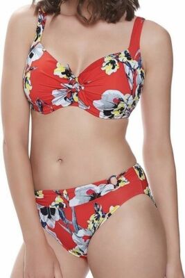 Fantasie Calabria Bikini Set 32D S 10 12 Rot Oberteil Slip Gepolstert Voll BH Mid Rise