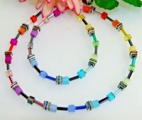 Halskette WüRfelkette WüRfel Cube Cat Eye Polaris Kristallglas Bunt Strass 505H