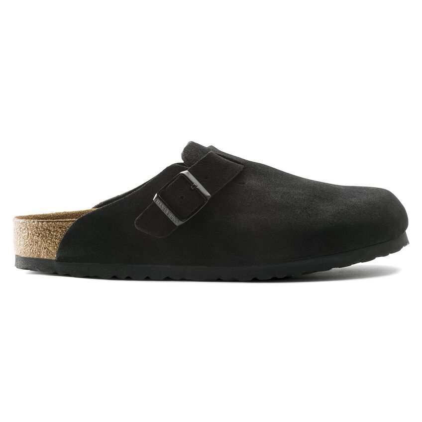 Birkenstock Boston Soft Footbed Suede Leather Black Women's