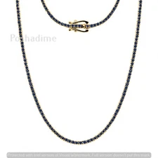 4.50 CT Round Cut Natural Blue Sapphire Tennis Necklace 14k Yellow Gold 22 Inch