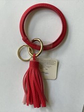 Wristlet Keychain Leather Tassel Bracelet Holder Large Circle Key Red
