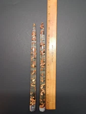 Vintage 12" Lucite Taper  Candles Clear With Rose Gold Flecks GLOWS  GREEN 