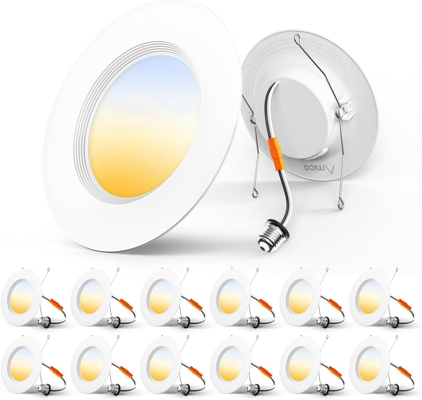 5/6 Inch 3CCT Dimmable LED Recessed Lights 12 Pack, IC Damp Rated