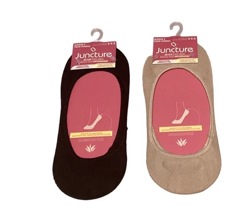 Women's Comfortable No Slip Shoe Liner Socks 2 Pairs Black & Beige Size 5-9