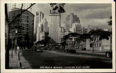 BRASILIEN ~1950/60 SAO PAULO Avenida 9 de Julho Auto Cars Traffic Verkehr s/w AK