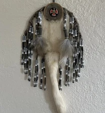 Vintage Native American Dream Catcher Fur Feather Beads Leather 19” x 10”