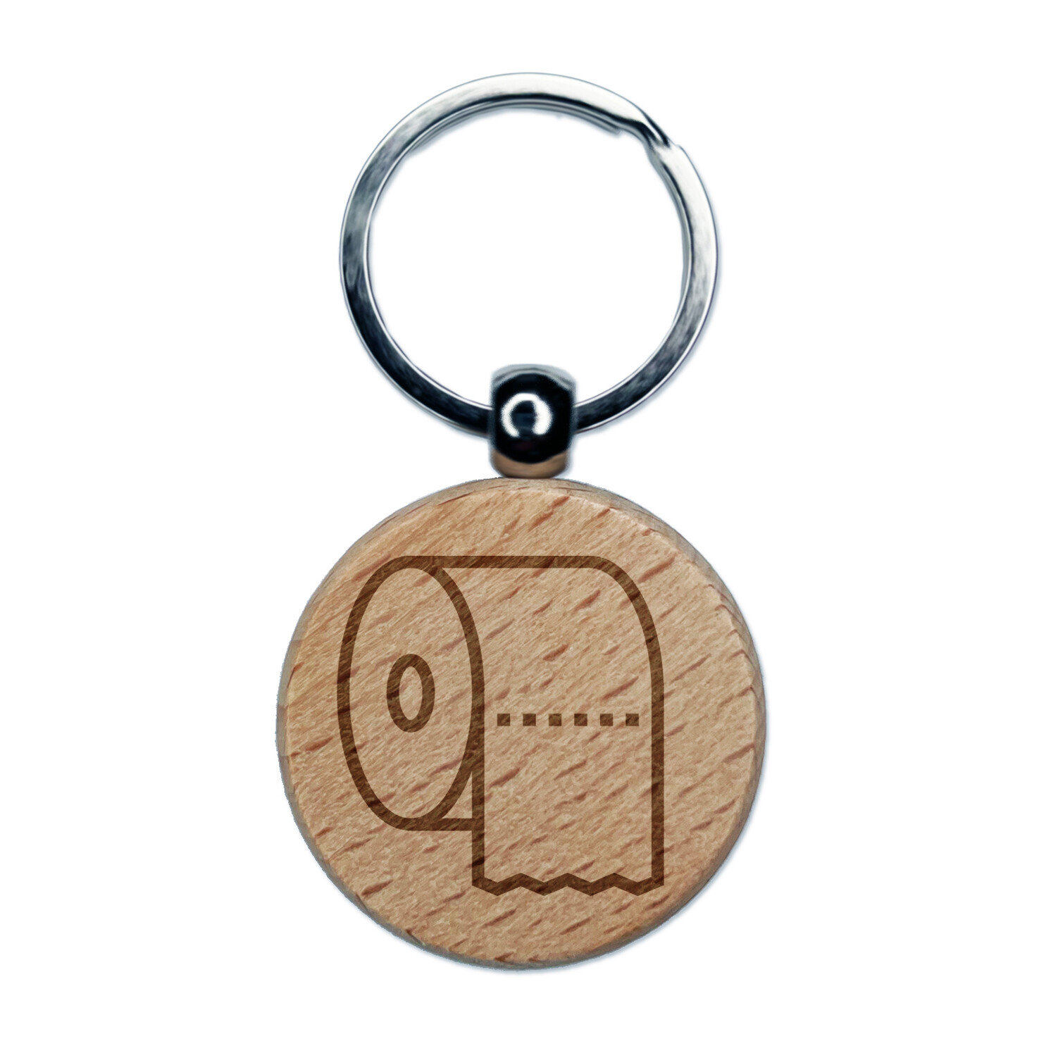 Toilet Paper Roll Icon Engraved Wood Round Keychain Tag Charm