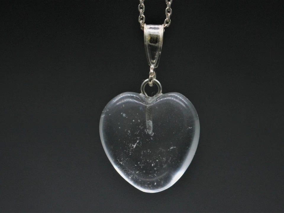 Argento Sterling Naturale Trasparente Quarzo 16mm Cuore Amore Pendente e Collana - Immagine 3 di 4