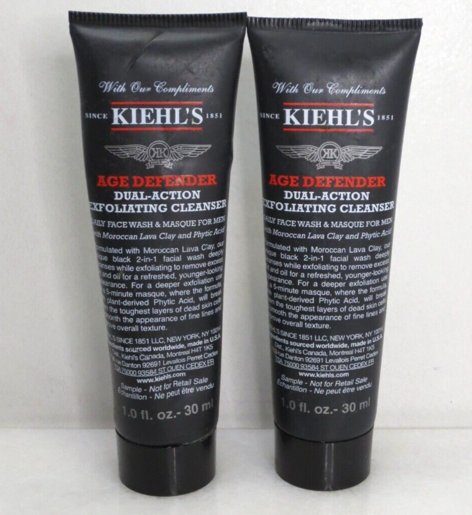 KIEHL'S AGE DEFENDER DUAL ACTION EXFOLIATING CLEANSER 1 OZ LOT OF 2