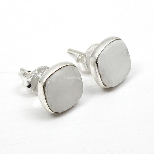 Rainbow Moonstone 925 925 Sterling Silver Stud Earrings Handmade Jewelry - Picture 4 of 9
