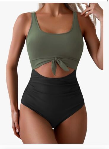Women's One Piece Swimsuits Tummy Control Cutout High Waisted Bathing Suit M