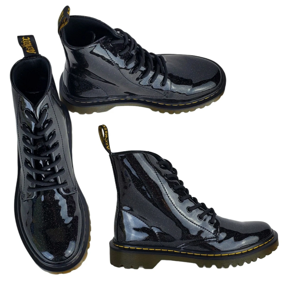 Dr Martens luana black coated glitter patent leather lace up