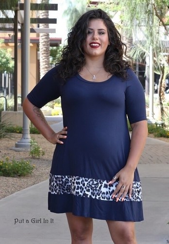New PLUS SIZE USA Womens NAVY BLUE GRAY ANIMAL LEOPARD CONTRAST DRESS 1X 2X 3X - Picture 2 of 5